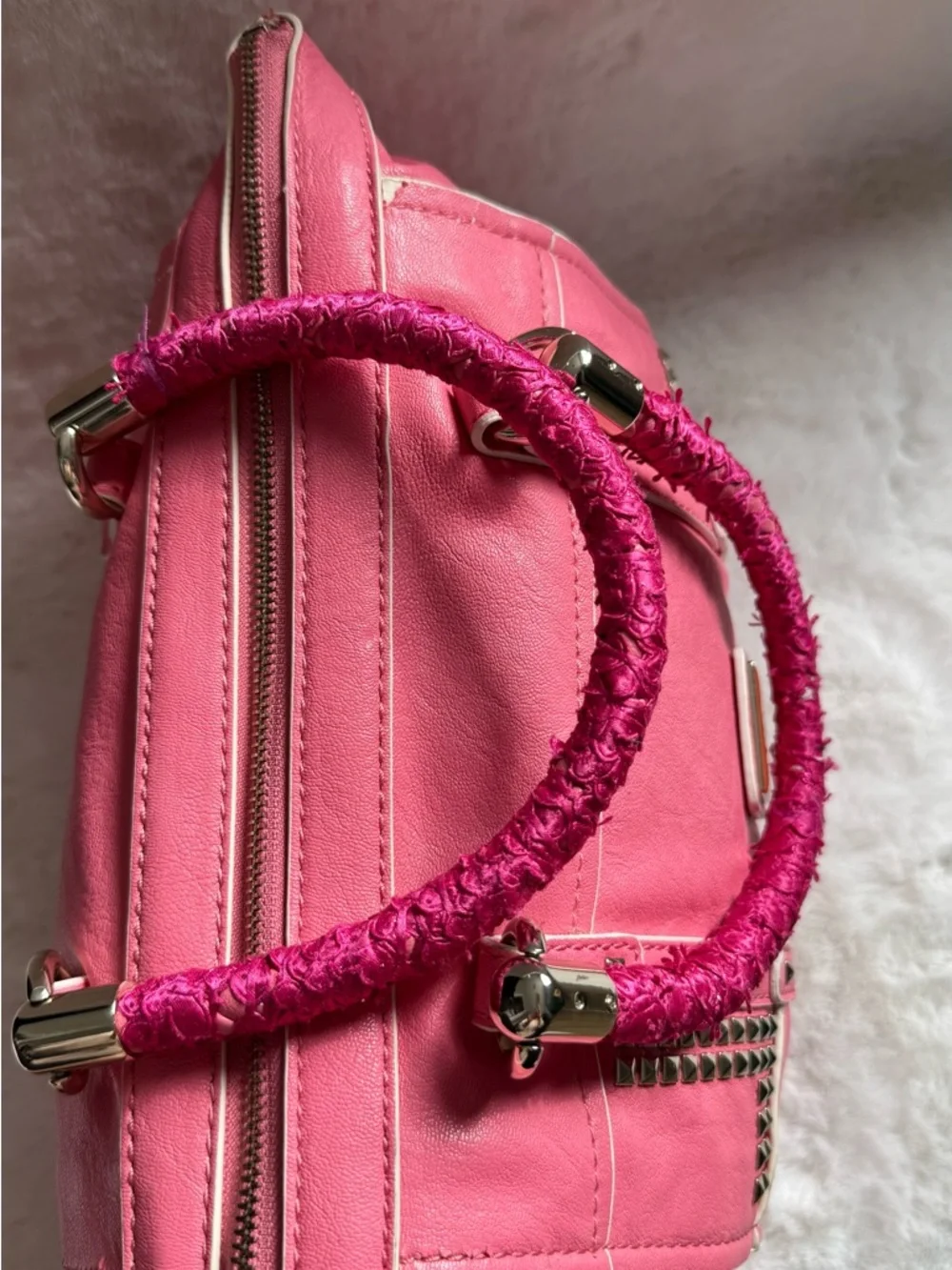 Guess Hot Pink Stud-Accent Satchel - Picture 4 of 5